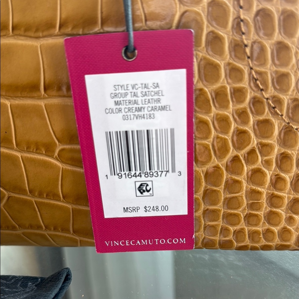Vince Camuto Gold Tan Satchel with Crocodile Texture - Picture 3 of 13